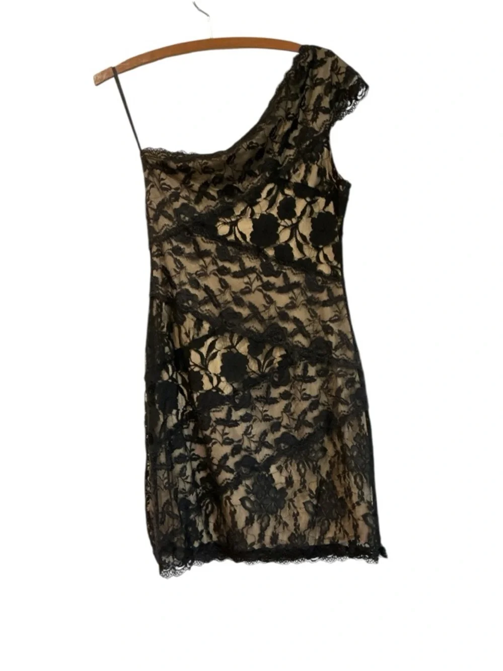 Onyx Nite Lace One Shoulder Dress Size 10 Black Nude Cocktail Elegant - Picture 3 of 8